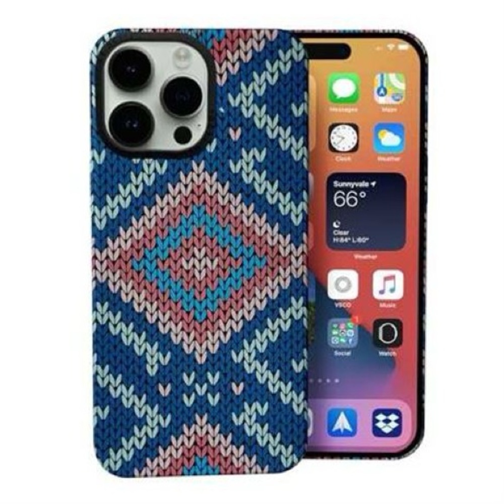 iPhone 16 Pro Max Stylish Blue Aztec Tribal Patterned Phone Case with MagSafe
